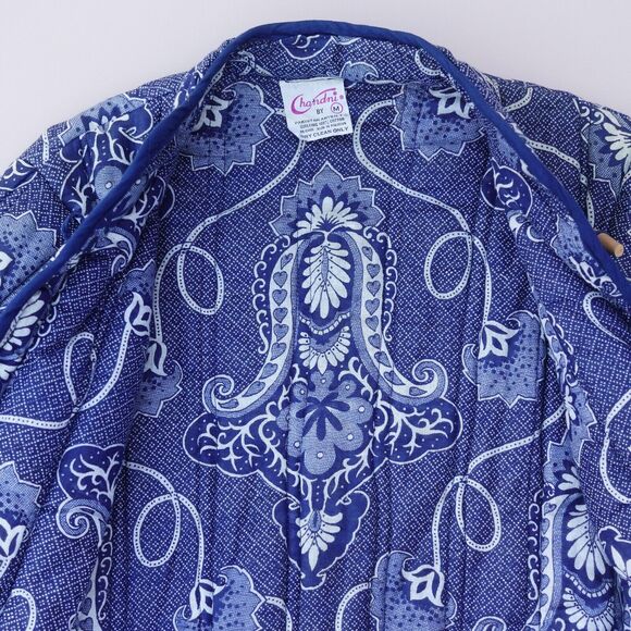 Vtg Chandni Boho Floral Quilted Jacket Women’s M Blue White Frog Button Indie - Picture 4 of 11